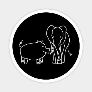 Pig and Elephant Minimal Line Drawing Magnet